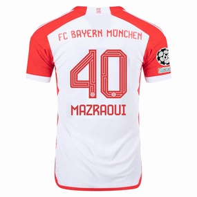 adidas Bayern Munich Authentic Noussair Mazraoui Home Jersey w/ Champions League Patches 23/24 (White/Red)