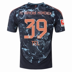 adidas Bayern Munich Mathias Tel Away Jersey w/ Bundesliga Patch 24/25 (Black/Copper/Blue)