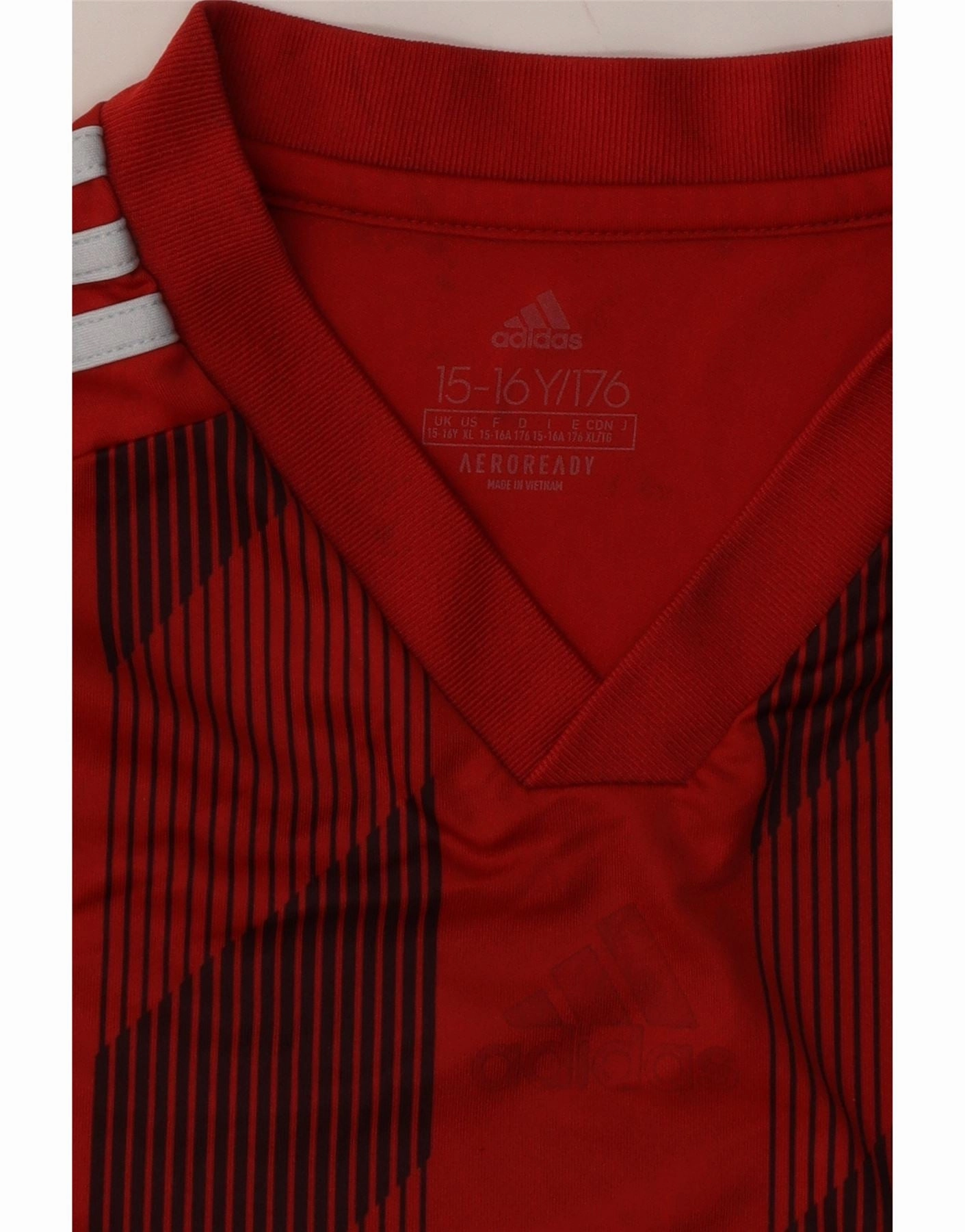 ADIDAS Boys Aeroready T-Shirt Top 15-16 Years Red Striped Polyester