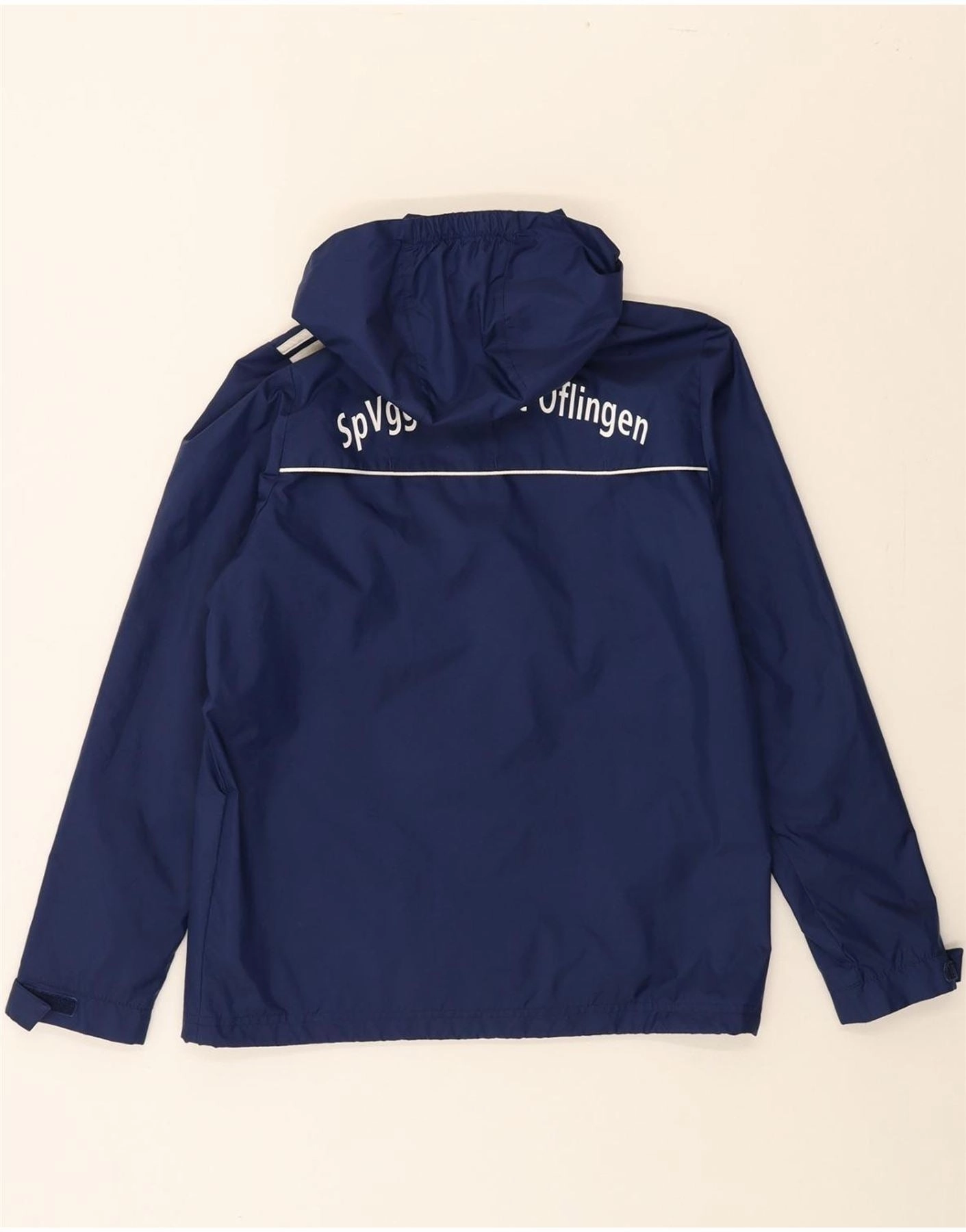 ADIDAS Boys Graphic Hooded Rain Jacket 13-14 Years Navy Blue Nylon