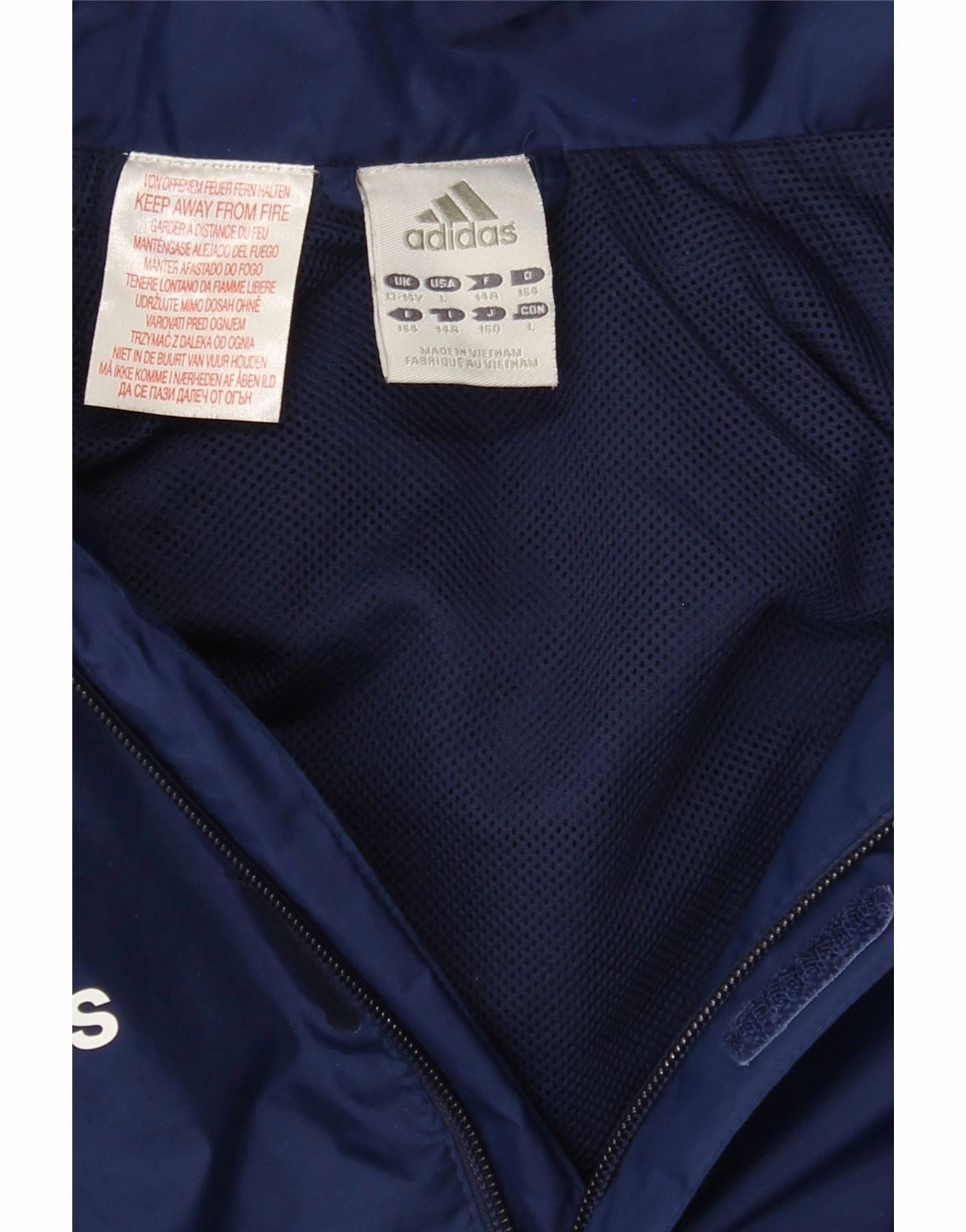 ADIDAS Boys Graphic Hooded Rain Jacket 13-14 Years Navy Blue Nylon