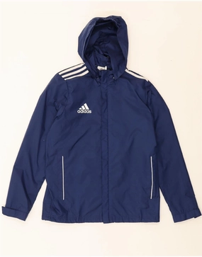 ADIDAS Boys Graphic Hooded Rain Jacket 13-14 Years Navy Blue Nylon
