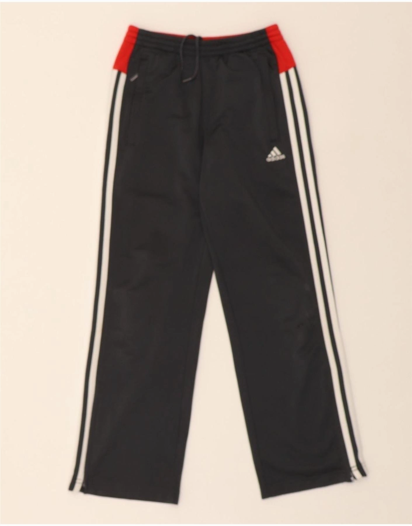 ADIDAS Boys Tracksuit Trousers 9-10 Years Black Colourblock Polyester