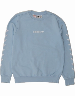 ADIDAS Girls Graphic Sweatshirt Jumper 13-14 Years Blue Cotton