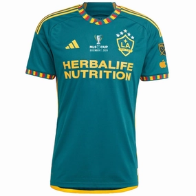 adidas La Galaxy Authentic Away Jersey 24/25   Apple TV & MLS w/ MLS Cup Finals Patch (Green/Yellow)