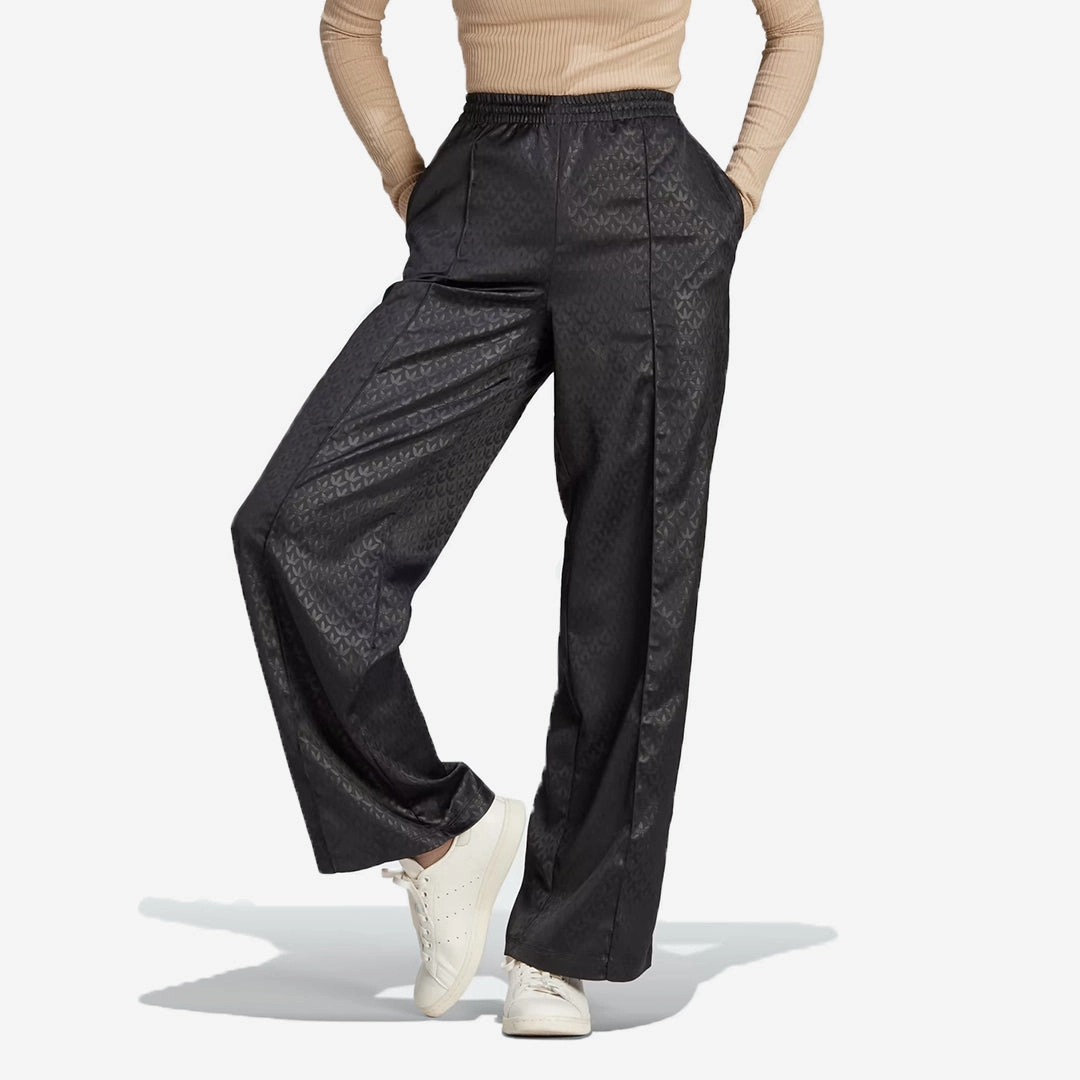 Adidas Originals | TREFOIL MONOGRAM SATIN TRACK PANTS  { BLACK