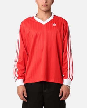 Adidas Pique Long Sleeve Football Polo Shirt Better Scarlet
