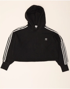 ADIDAS Womens Crop Oversized Hoodie Jumper UK 14 Large Black Cotton