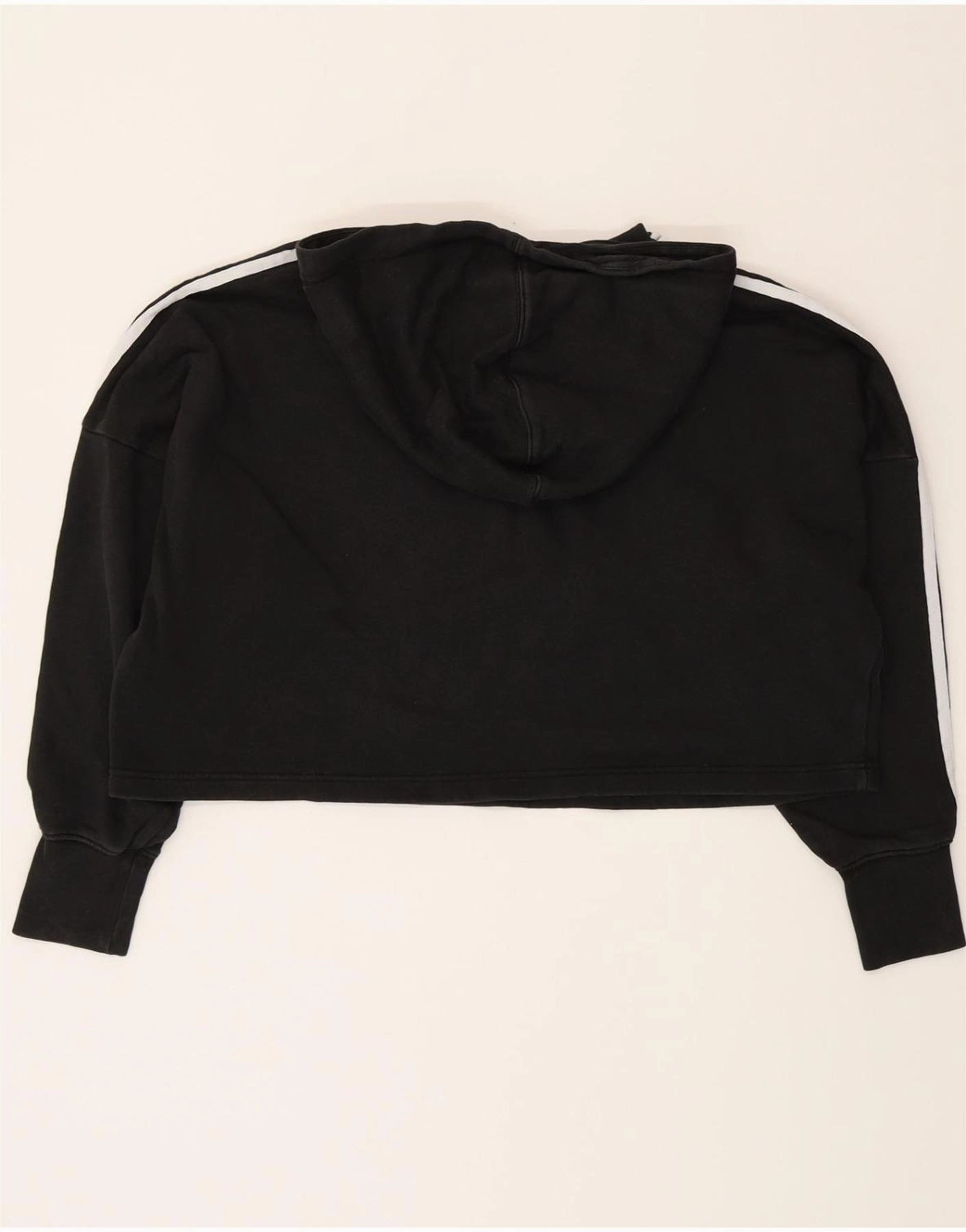 ADIDAS Womens Crop Oversized Hoodie Jumper UK 14 Large Black Cotton