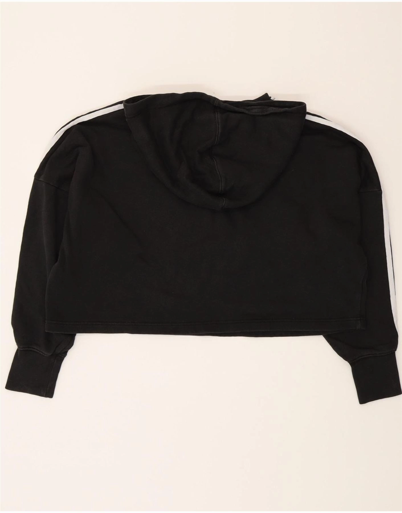 ADIDAS Womens Crop Oversized Hoodie Jumper UK 14 Large Black Cotton