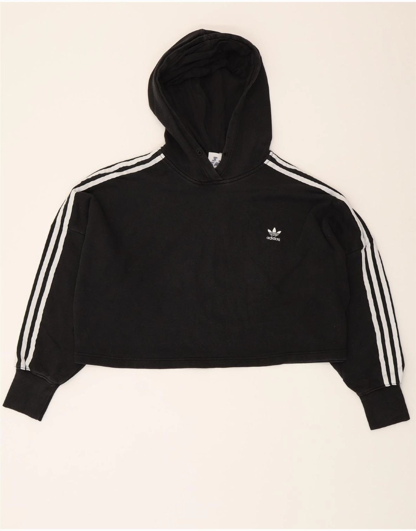ADIDAS Womens Crop Oversized Hoodie Jumper UK 14 Large Black Cotton