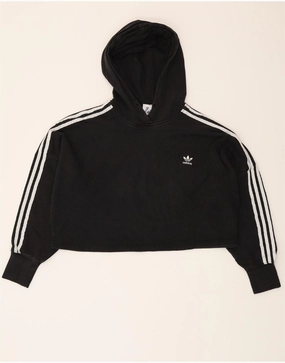 ADIDAS Womens Crop Oversized Hoodie Jumper UK 14 Large Black Cotton