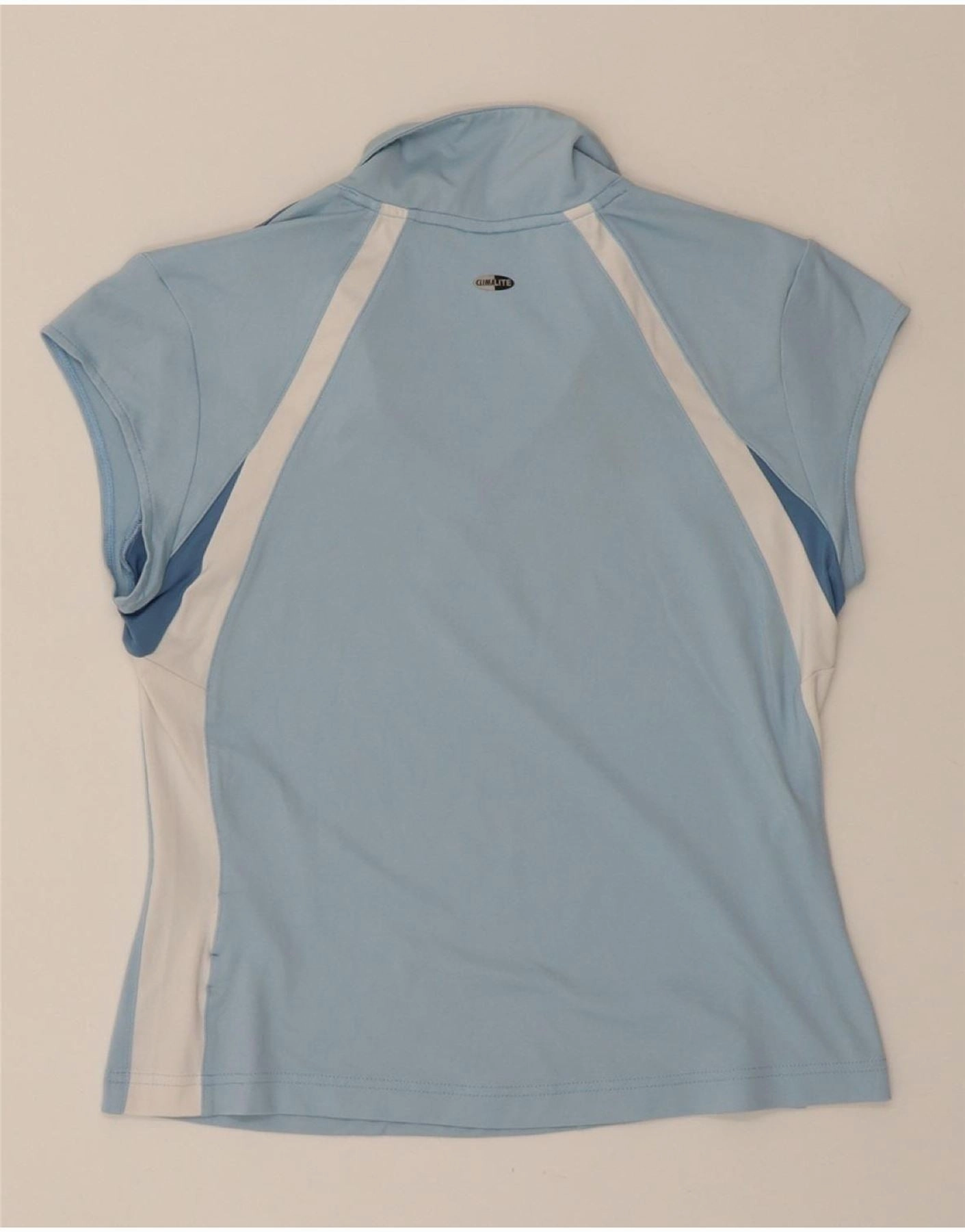 ADIDAS Womens Crop Polo Shirt UK 16 Large Blue Colourblock Polyamide