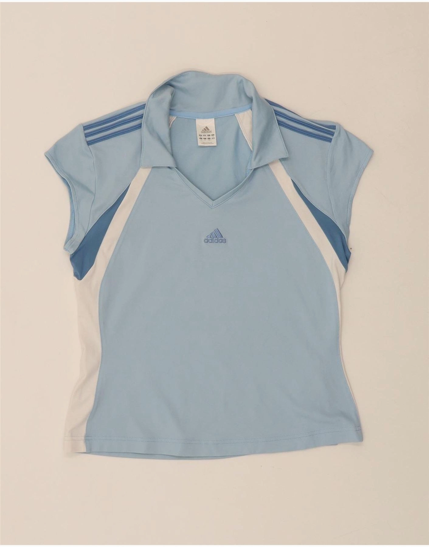 ADIDAS Womens Crop Polo Shirt UK 16 Large Blue Colourblock Polyamide