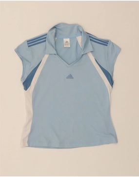 ADIDAS Womens Crop Polo Shirt UK 16 Large Blue Colourblock Polyamide