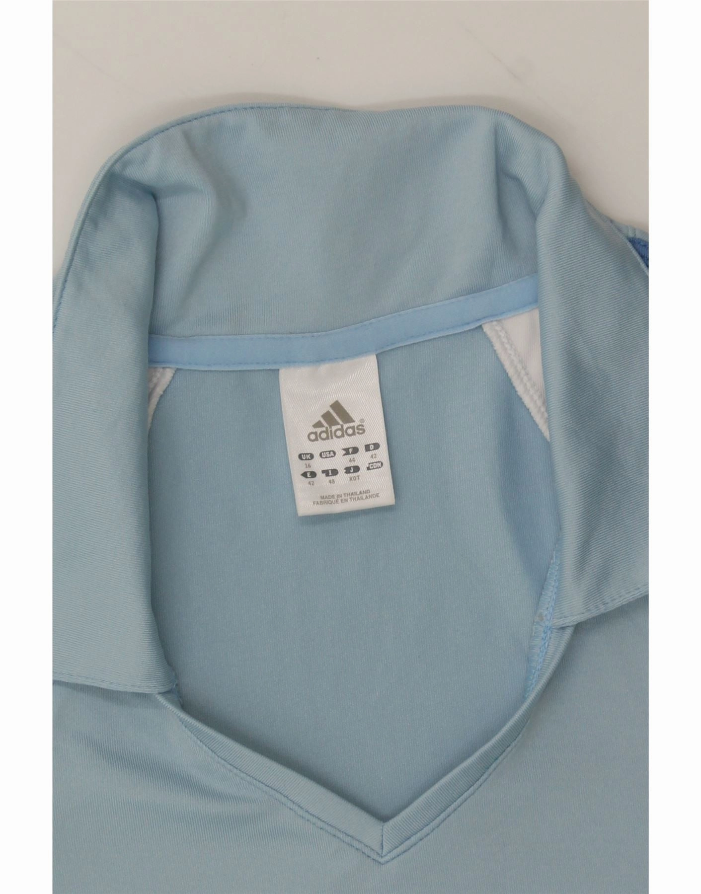 ADIDAS Womens Crop Polo Shirt UK 16 Large Blue Colourblock Polyamide