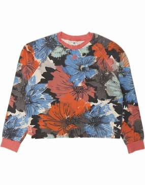 ADIDAS Womens Crop Sweatshirt Jumper UK 12/14 Medium Multicoloured Floral