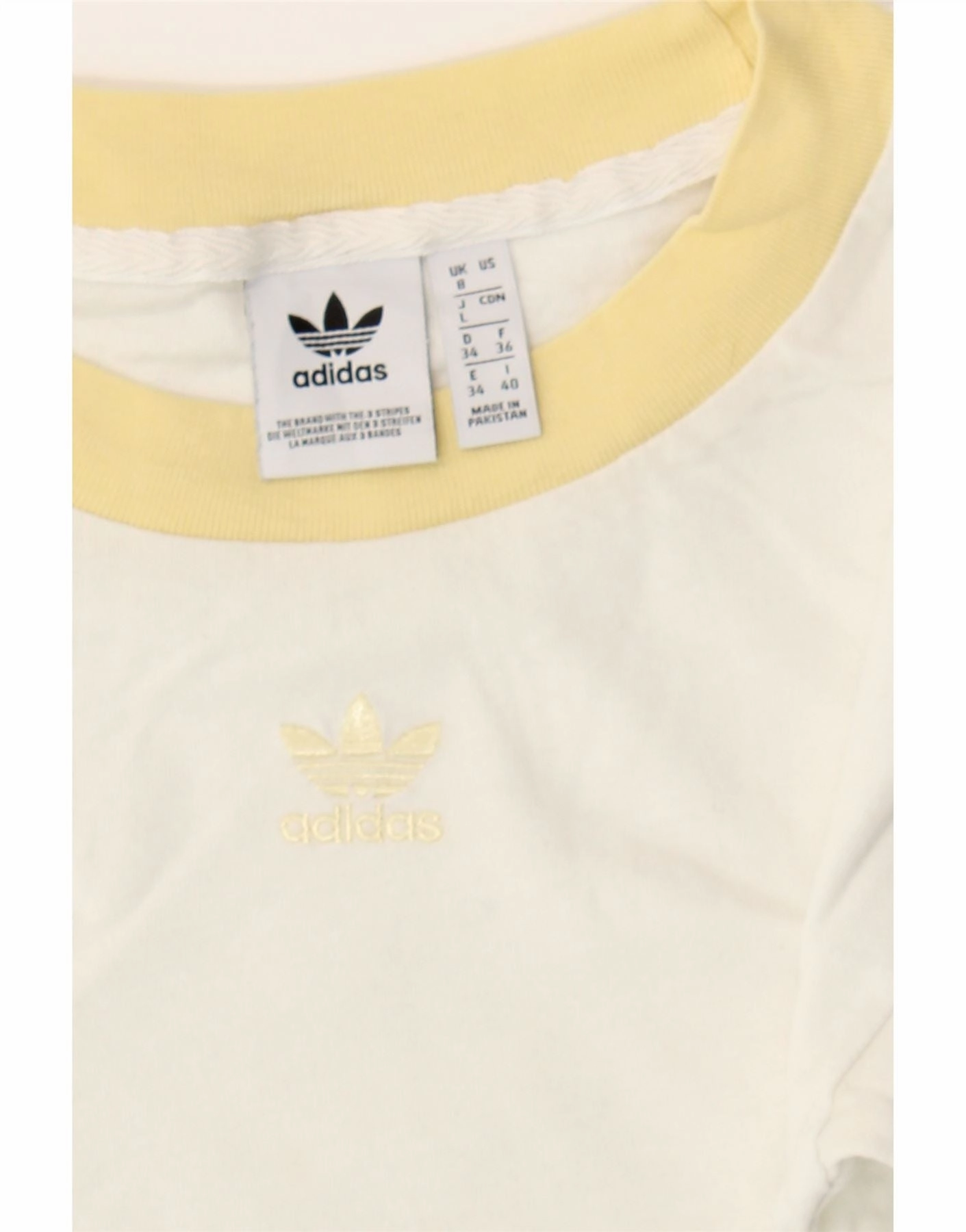 ADIDAS Womens Crop T-Shirt Top UK 8 Small  White Cotton