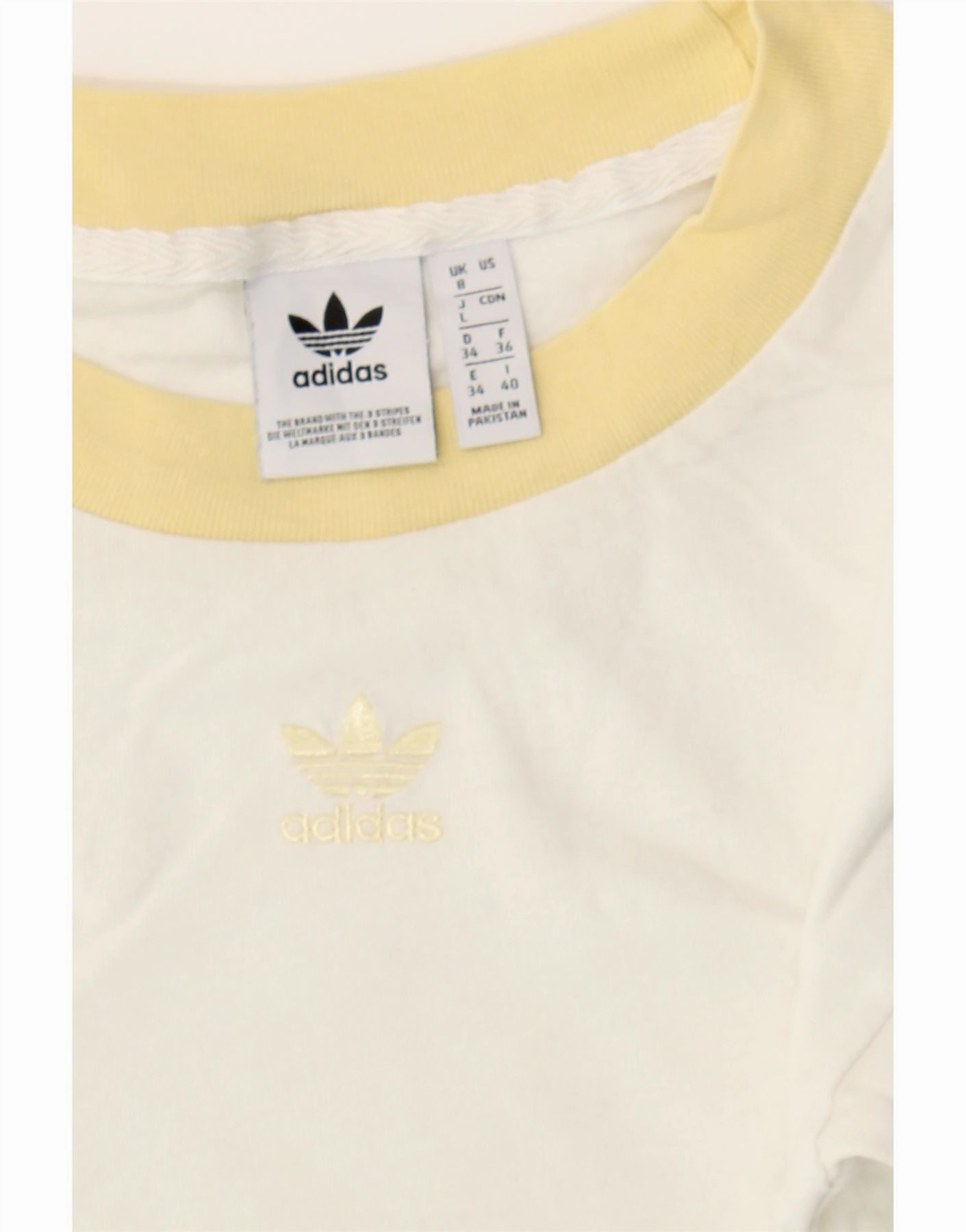 ADIDAS Womens Crop T-Shirt Top UK 8 Small  White Cotton