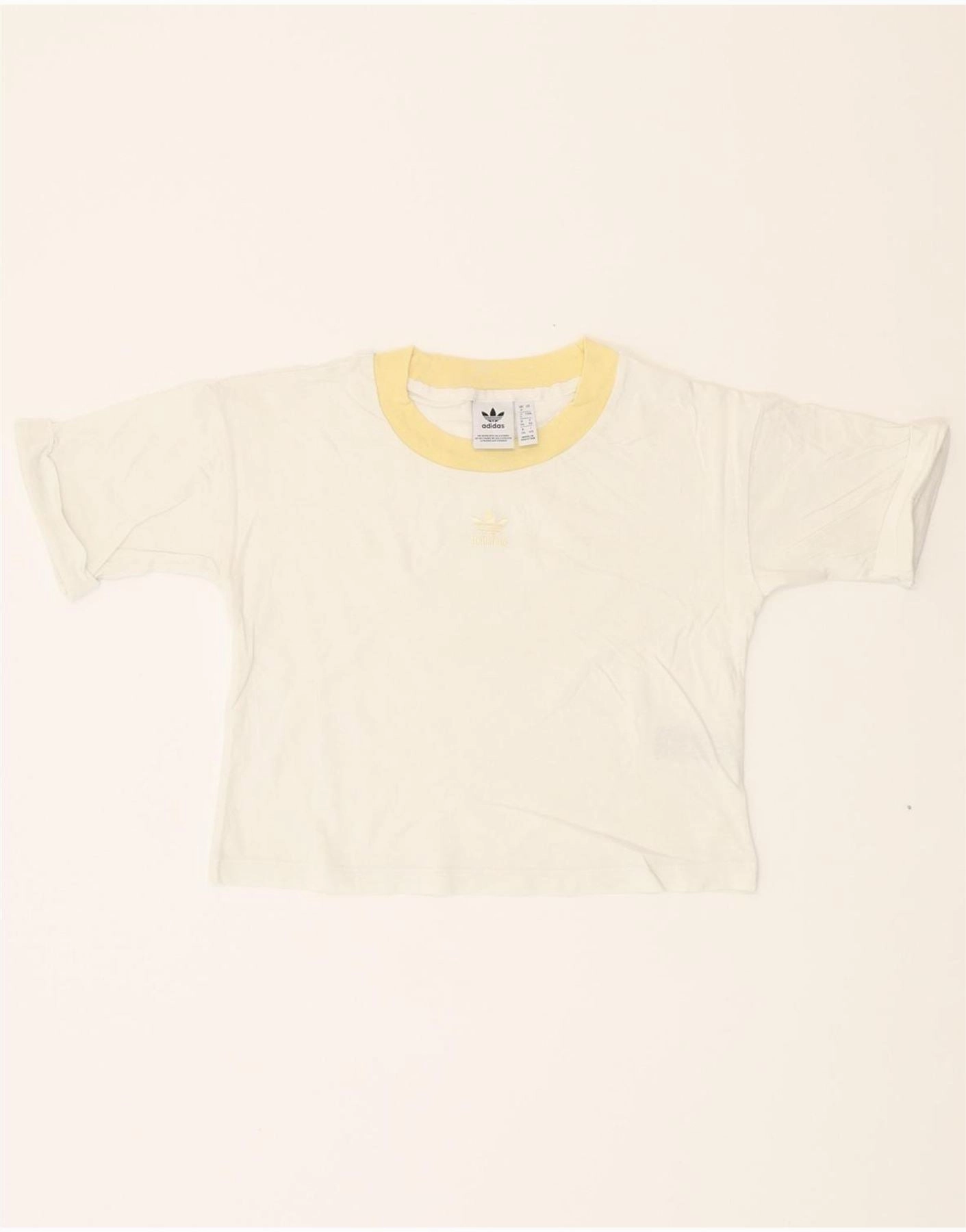 ADIDAS Womens Crop T-Shirt Top UK 8 Small  White Cotton