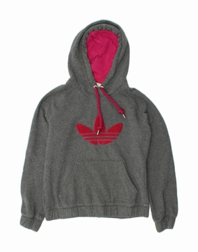 ADIDAS Womens Graphic Hoodie Jumper EU 38 Medium Grey Cotton