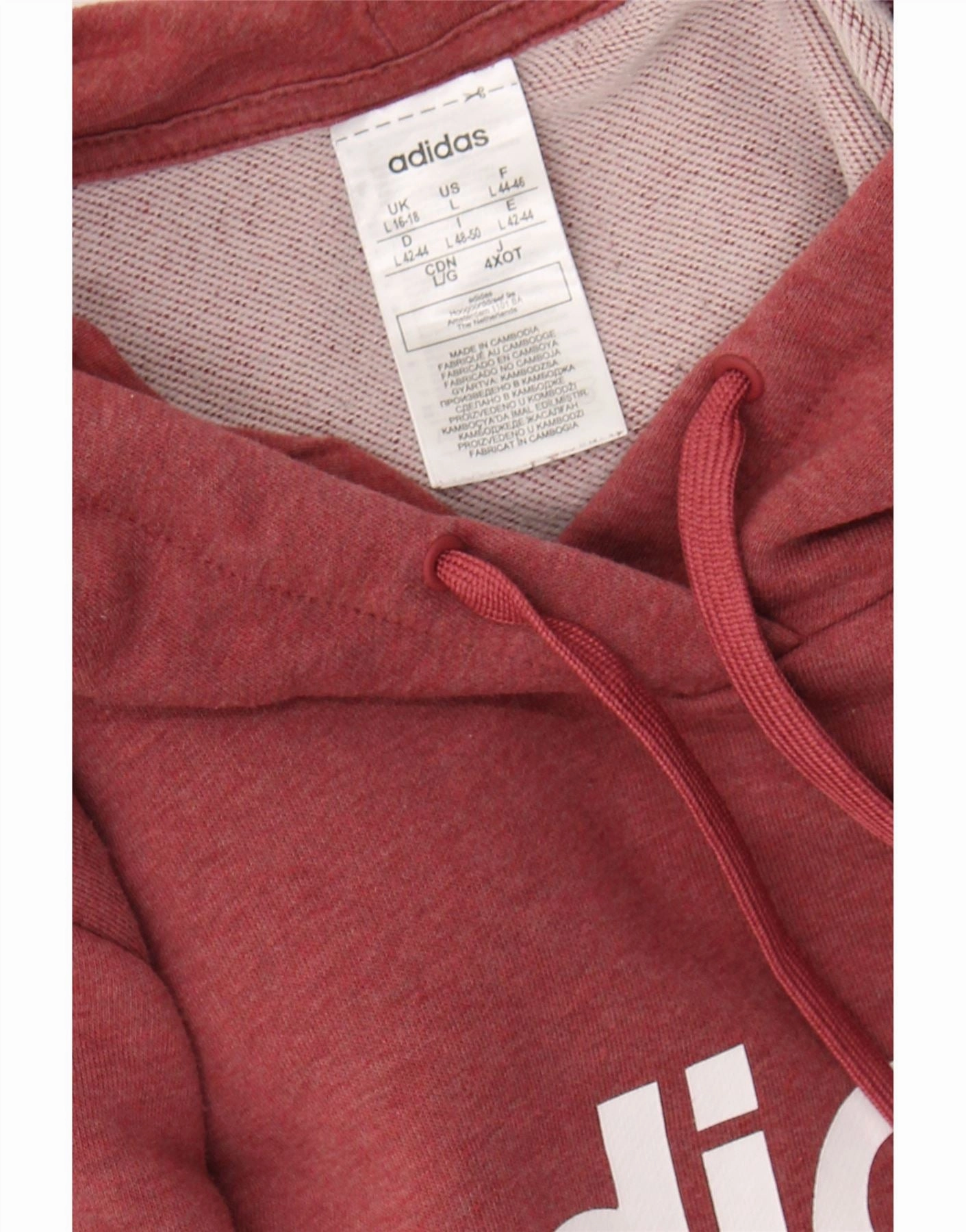 ADIDAS Womens Graphic Hoodie Jumper UK 16/18 Large Red Cotton
