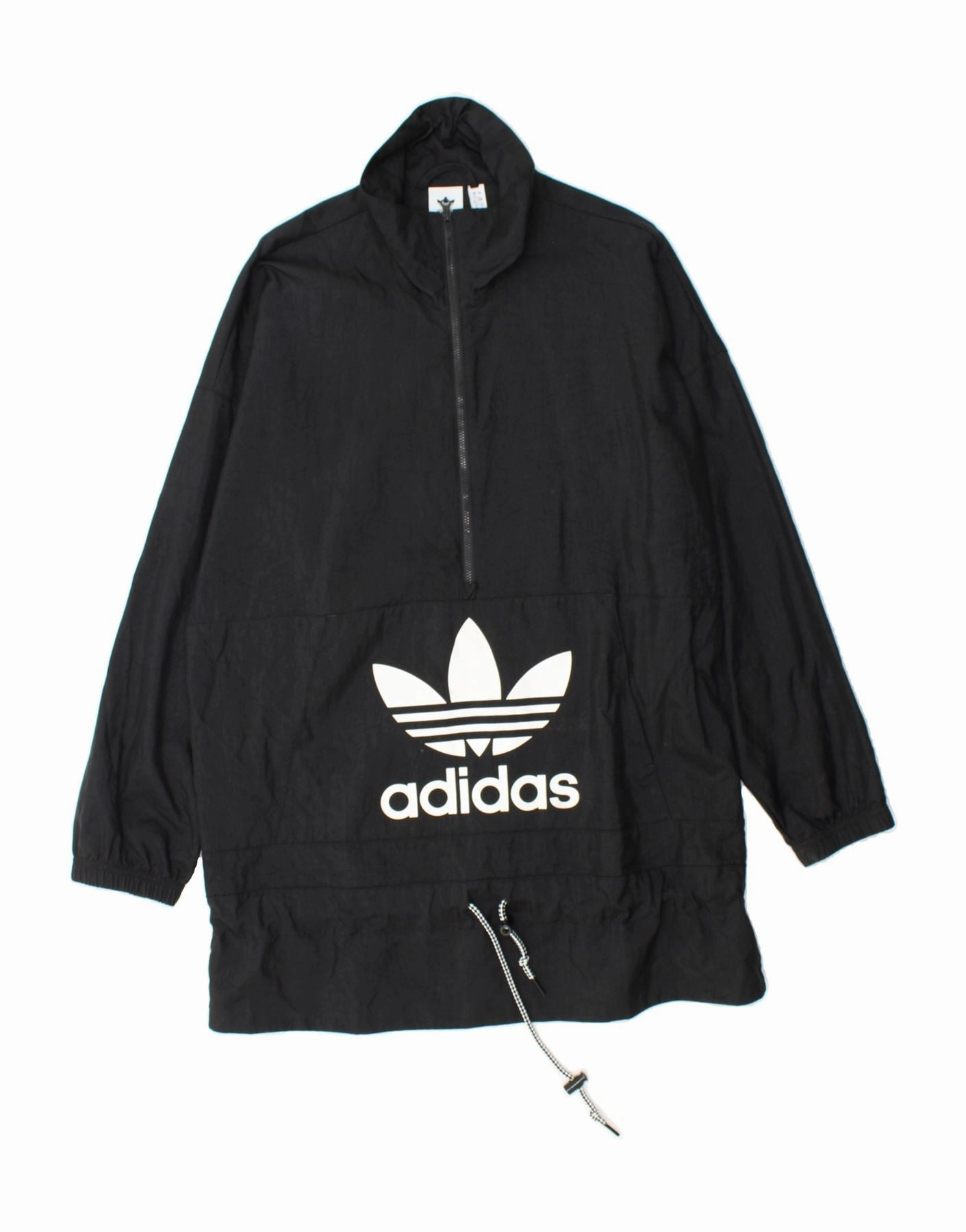 ADIDAS Womens Graphic Pullover Raincoat UK 12 Medium  Black Nylon