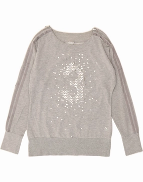 ADIDAS Womens Graphic Sweatshirt Jumper UK 16 Large Grey