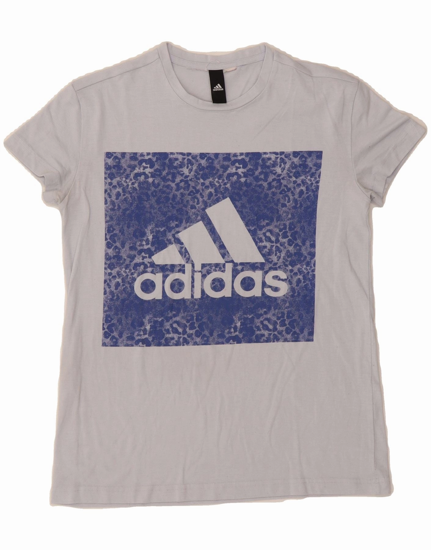 ADIDAS Womens Graphic T-Shirt Top UK 14 Medium Blue Cotton