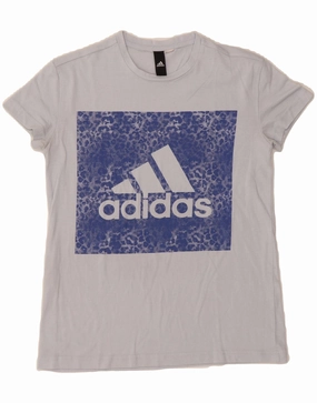 ADIDAS Womens Graphic T-Shirt Top UK 14 Medium Blue Cotton