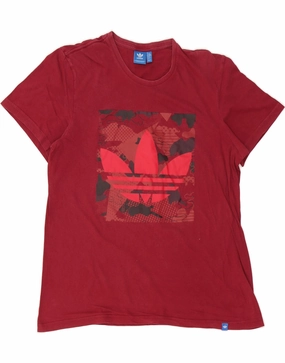 ADIDAS Womens Graphic T-Shirt Top XL Burgundy Cotton