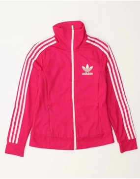 ADIDAS Womens Graphic Tracksuit Top Jacket UK 10 Small  Pink Cotton