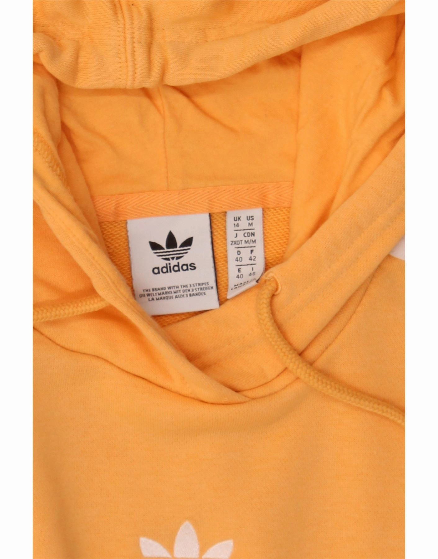ADIDAS Womens Hoodie Jumper UK 14 Large Yellow Cotton