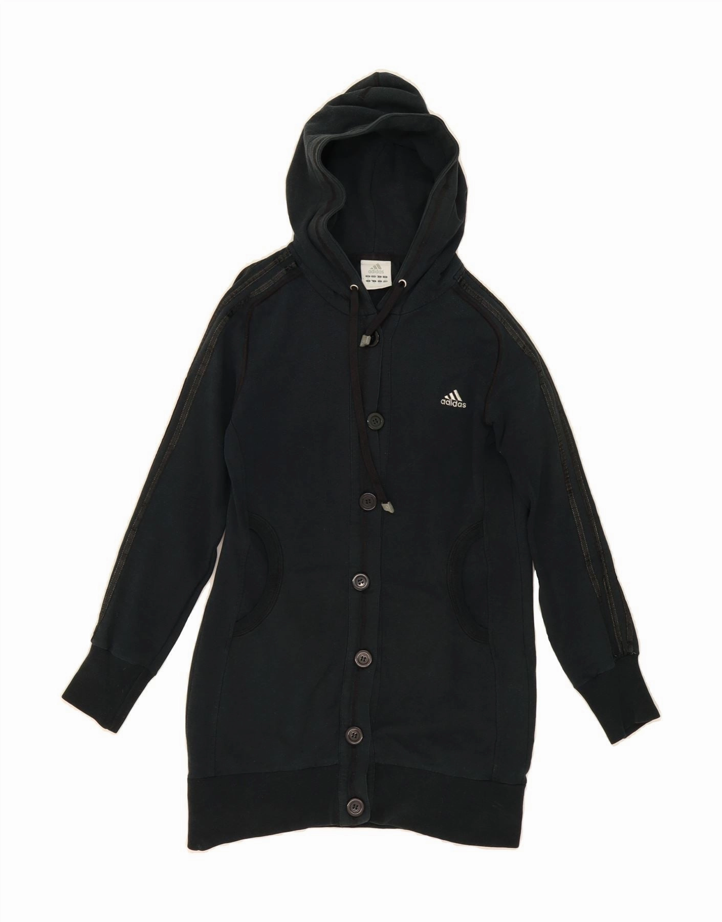 ADIDAS Womens Long Sleeve Hoodie Dress UK 16 Large  Black Cotton