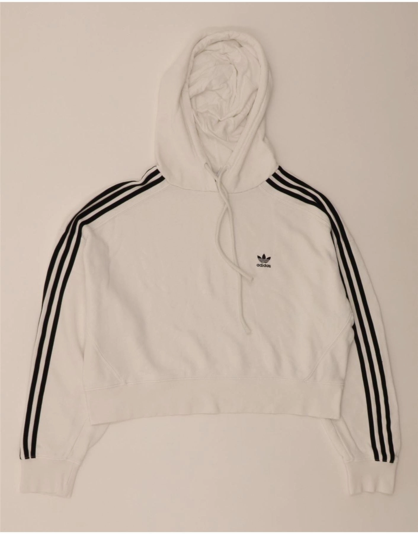 ADIDAS Womens Oversized Crop Hoodie Jumper UK 14 Large  White Cotton