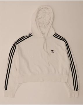 ADIDAS Womens Oversized Crop Hoodie Jumper UK 14 Large  White Cotton