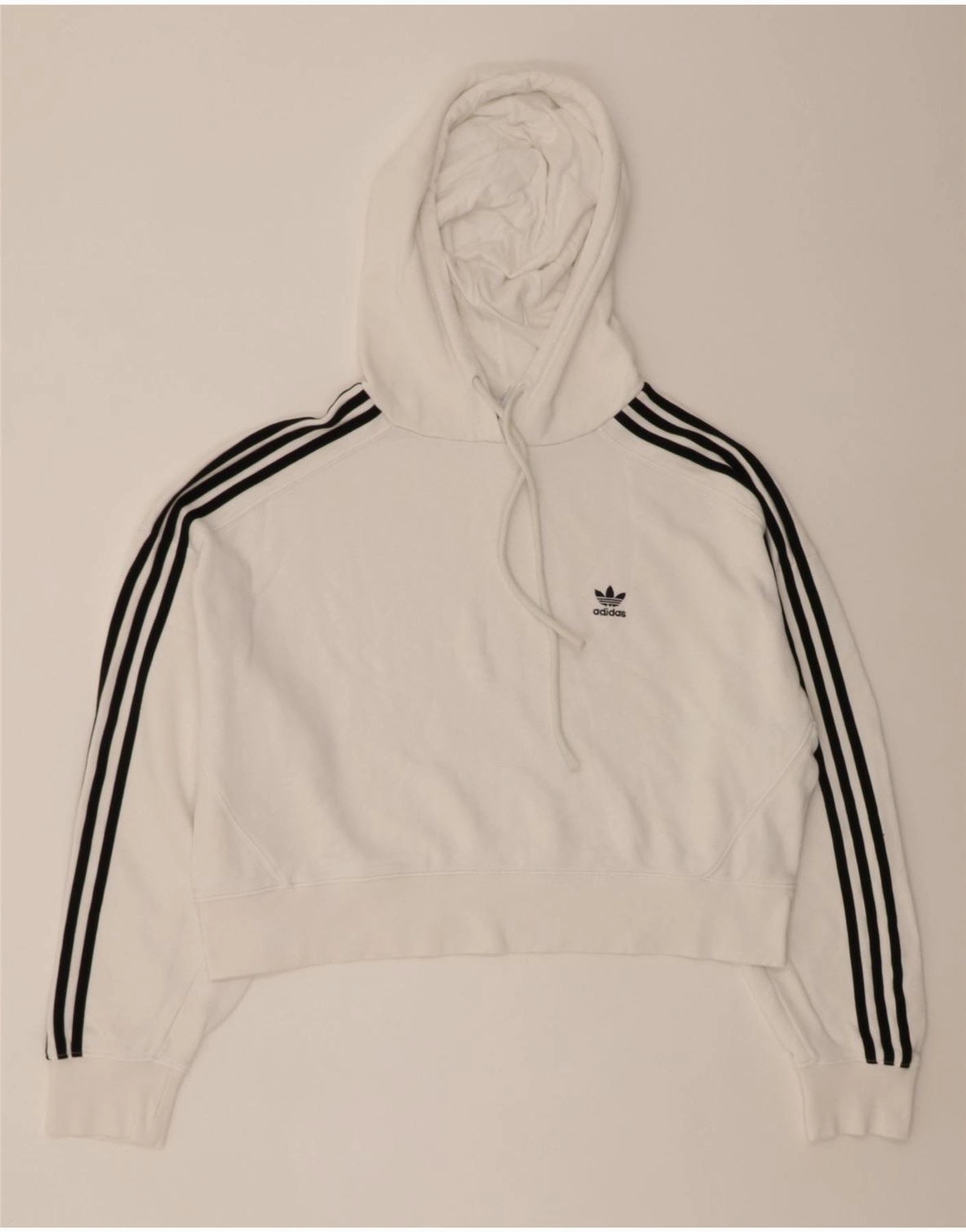 ADIDAS Womens Oversized Crop Hoodie Jumper UK 14 Large  White Cotton
