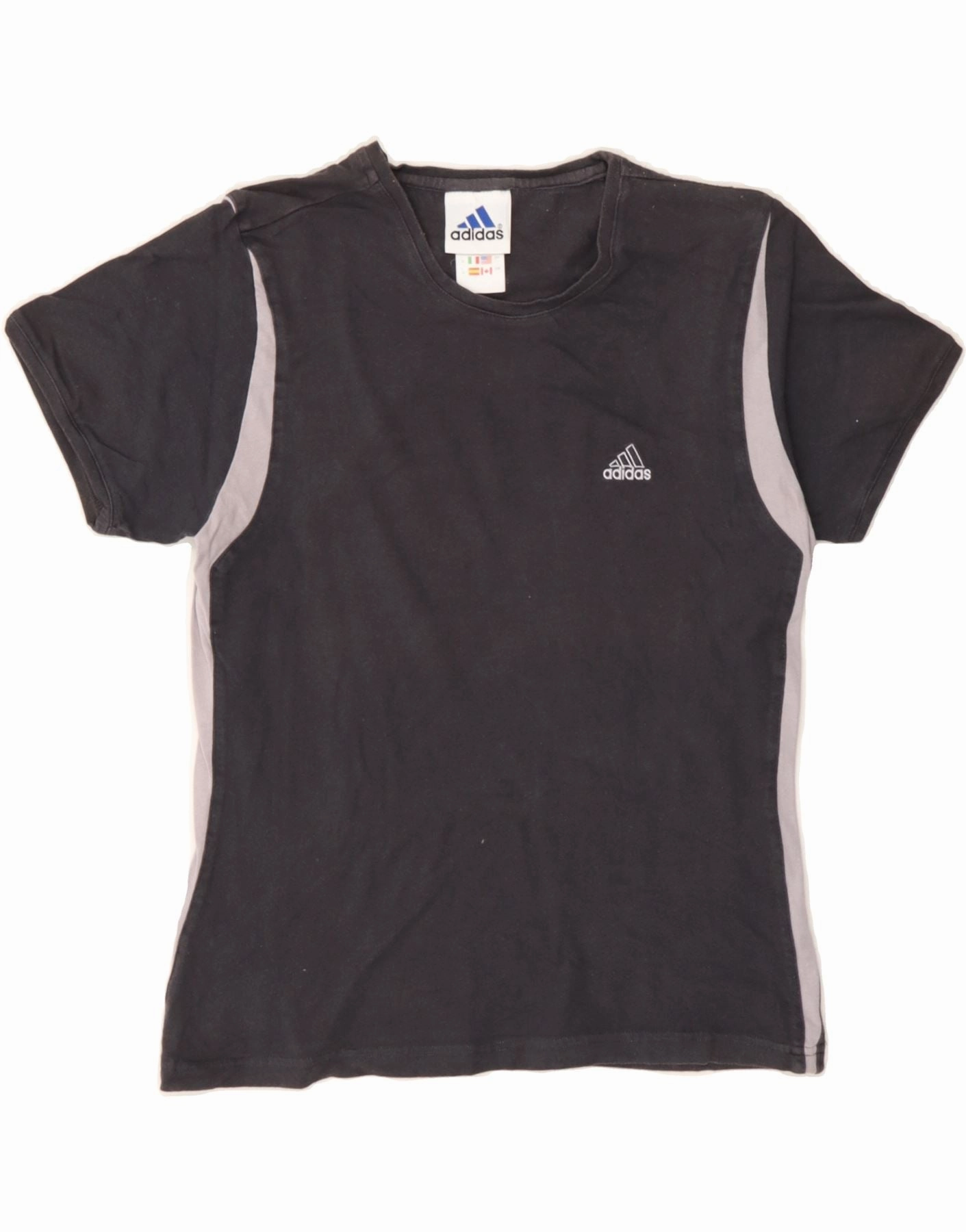 ADIDAS Womens T-Shirt Top UK 10 Small Grey Colourblock Cotton