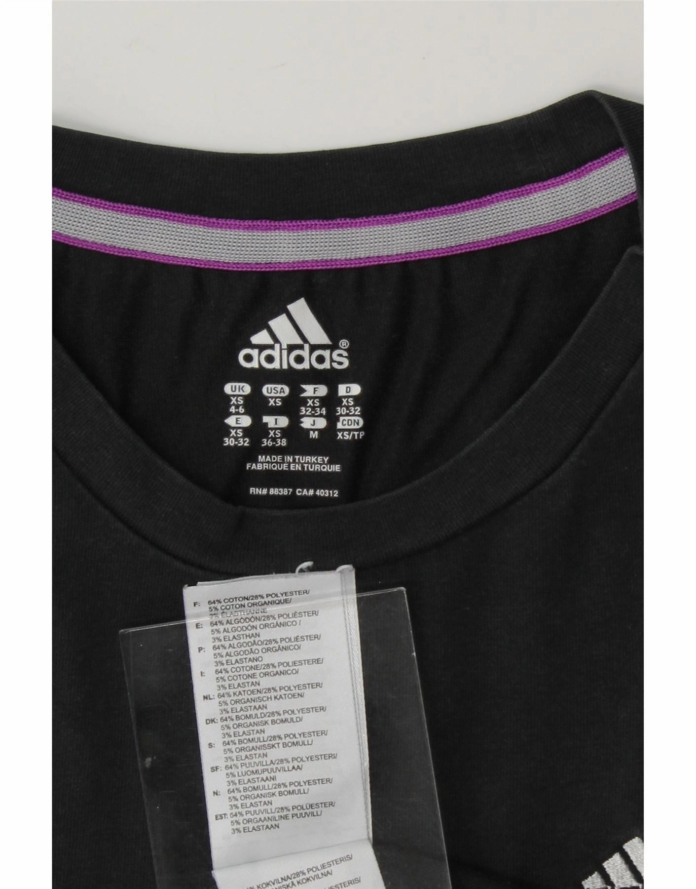 ADIDAS Womens T-Shirt Top UK 4/6 XS Black Cotton