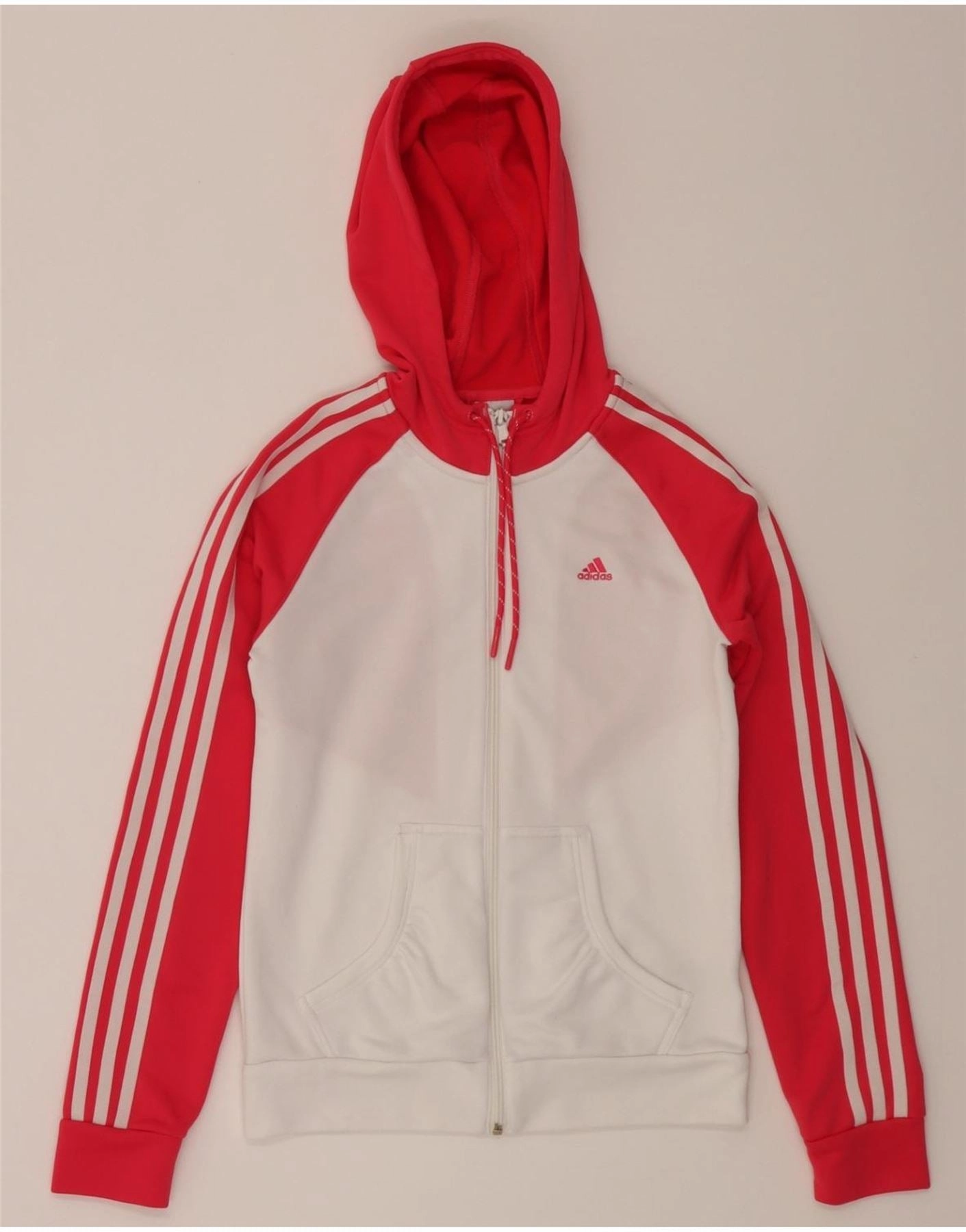 ADIDAS Womens Zip Hoodie Sweater UK 10 Small White Colourblock Polyester