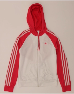 ADIDAS Womens Zip Hoodie Sweater UK 10 Small White Colourblock Polyester