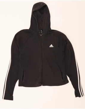 ADIDAS Womens Zip Hoodie Sweater UK 20/22 XL Black Cotton