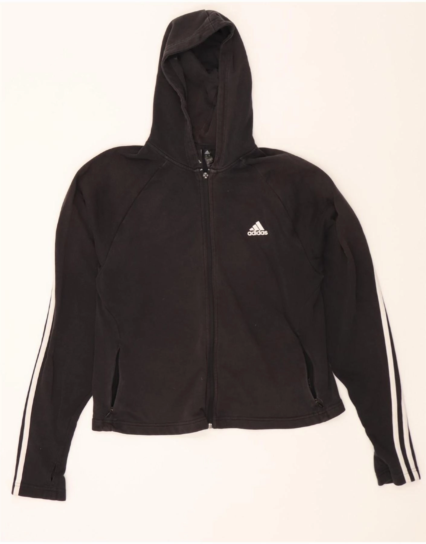 ADIDAS Womens Zip Hoodie Sweater UK 20/22 XL Black Cotton
